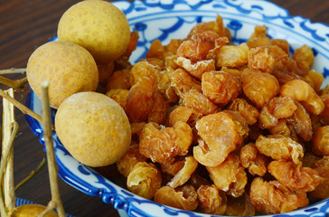 dried Longan and fresh Longan.
Food preservation by drying.