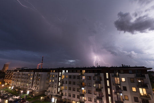 Violent weather collapse over the city, storms and heavy rains