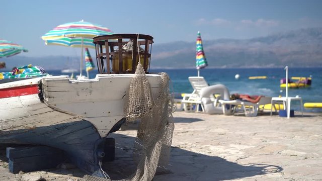Mediterranean beach scene in Croatia - July 2018: Adriatic sea, Brac Island
