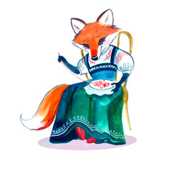 Fox in a traditional Russian dress embroider