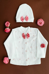 Children's jacket and hat for girl. Concept of children's clothing, fashionable children's clothes, fashion.