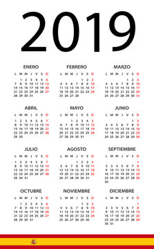Calendar 2019 - illustration. Spanish version
