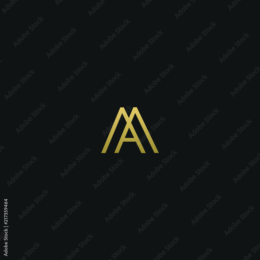 Wall mural modern unique elegant ma black and golden color initial based letter icon logo