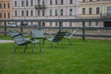 Chairs on the green grass