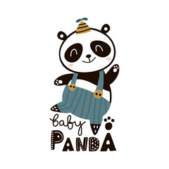 Cute cartoon baby panda . Childish print for nursery, kids apparel,poster, postcard. Vector Illustration
