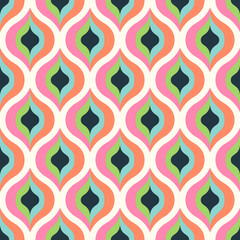 Geometric abstract seamless pattern background. Colorful shapes of curves and circles. Square composition, modern trend design - 217361008