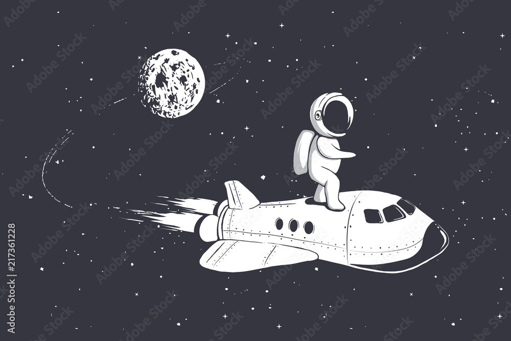Canvas Prints astronaut fly on space shuttle from the moon.vector illustration