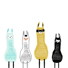 Creative llamas pprint . Ready design for nursery, kids apparel,poster, postcard. Vector Illustration