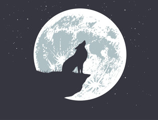 wolf howling to full moon on the precipice .Vector illustration © Galacticus
