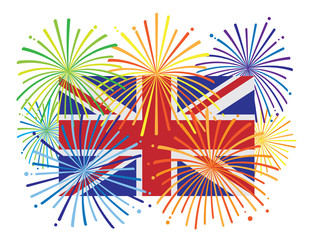 Fototapeta premium England Jack Union Flag Fireworks color Illustration