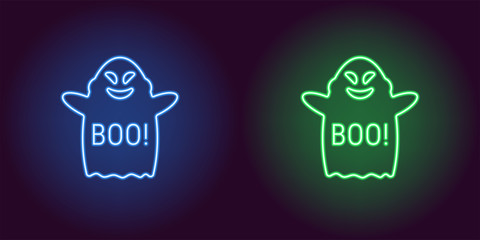 Soaring neon ghost in blue and green color