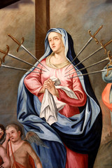 Vierge des 7 douleurs. Eglise Notre-Dame de l'Assomption. Cordon. Virgin of 7 pains. Church of Our Lady of the Assumption. Cordon.