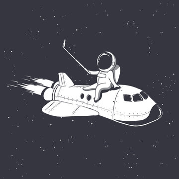 astronaut photographs himself on space shuttle.Vector illustration