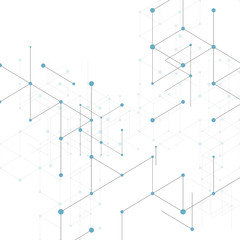 Modern line art pattern with connecting lines on white background. Connection structure. Abstract geometric graphic background. Technology, digital network concept, vector illustration.