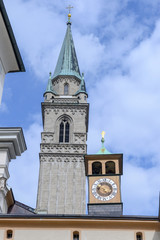 Tower of Franciscan Church Cathedral in Salzburg, Austria
