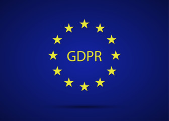 GDPR General Data Protection Regulation with European Union stars, simple vector illustration on blue background