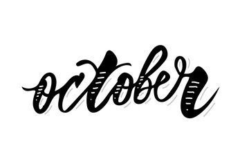 October Calligraphy Lettering Day Month Vector Brush