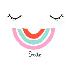 Fototapeta premium Kids fashion print with eyes and rainbow. Vector hand drawn illustration.
