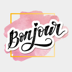 Bonjour Paris Phrase Vector Lettering Calligraphy Brush Watercolor © 1emonkey
