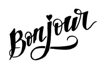 Bonjour Paris Phrase Vector Lettering Calligraphy Brush Black