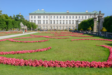 Flowers bloom at the Mirabell Palace Garden in Salzburg, Austria
