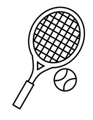 テニスラケット斜め、ボール(線画)