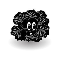 Cartoon vegetable -  silhouette broccoli, cabbage. Cute character vegetable broccoli, cabbage face isolated on white background vector illustration. Simple  silhouette broccoli, cabbage icon vector. 