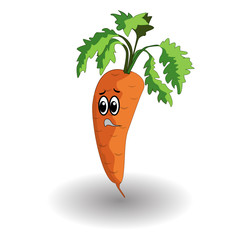 Cartoon vegetable - carrot. Cute character vegetable carrot face isolated on white background vector illustration. Funny carrot face icon vector. Cartoon face food emoji. 