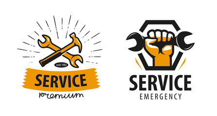 Service, workshop logo or label. Repair icon. Vector illustration