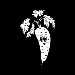 Cartoon vegetable -  silhouette parsley, parsnips. Cute character vegetable parsley, parsnips face isolated on black background vector illustration. Simple  silhouette parsley, parsnips  icon vector. 