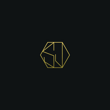 Modern creative elegant SJ black and gold color initial based letter icon logo