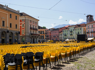 the beautiful Locarno square in August during the film festival.Switzerland