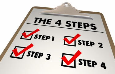 4 Four Steps Stages Directions Checklist Clipboard 3d Illustration