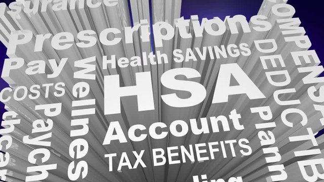 HSA Health Savings Account Medical Care Pay Costs Word Collage 3d Animation