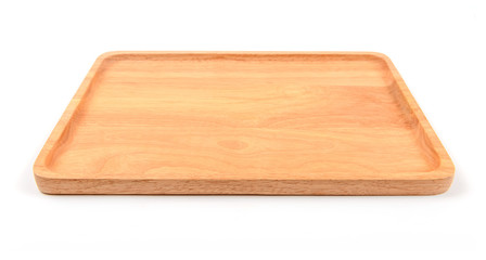 Brown wooden cutting board on white background