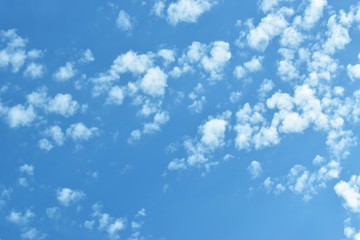 white popcorn clouds in a blue sky