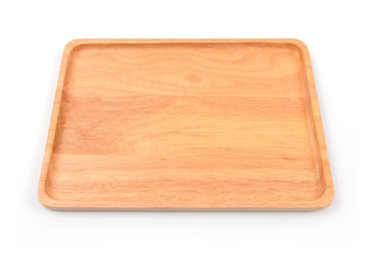 Brown wooden cutting board on white background