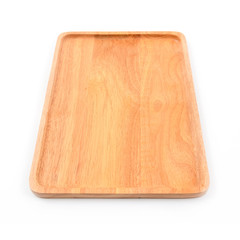 Brown wooden cutting board on white background