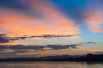 Fototapeta premium Beautiful sunset of mekong river in Chiang Khan,Loei Thailand