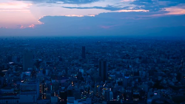東京風景・タイムラプス・日没から夜景