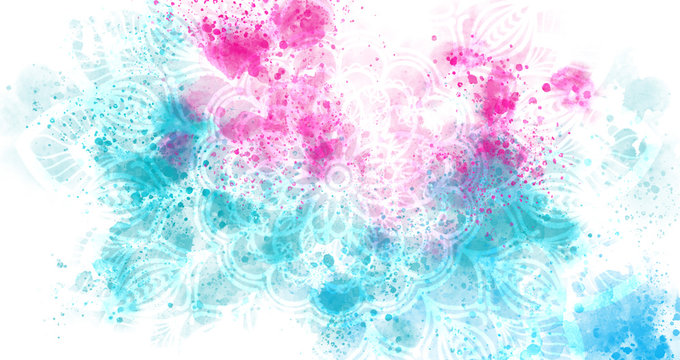 Abstract mandala graphic design and watercolor digital art painting for ancient geometric concept background