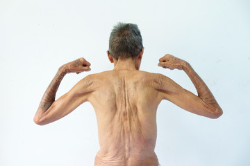 old man Skinny torso in a white background.