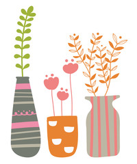 Hand drawn of colorful flowers pot isolated on white background. Vector illustration design.
