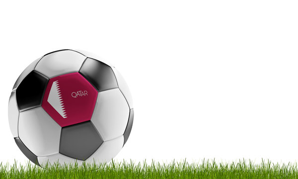 Qatar soccer ball at green lawn 3d-illustration