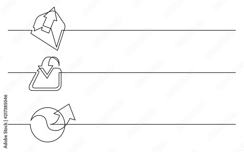 Sticker banner design - continuous line drawing of business icons: outgoing emails, download, connection