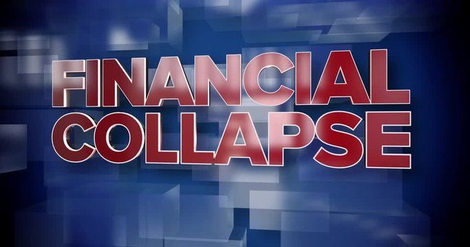 A red and blue dynamic 3D Financial Collapse title page background animation.	 	