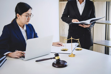 Teamwork of business lawyer colleagues, consultation and conference of professional female lawyers...