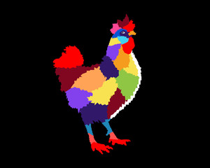 Colorful Rooster Pop Art Cartoon Poster Graphic
