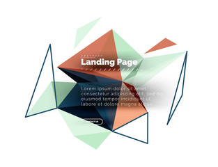 Triangular design abstract background, landing page. Low poly style colorful triangles on white