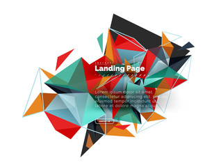 Triangular design abstract background, landing page. Low poly style colorful triangles on white